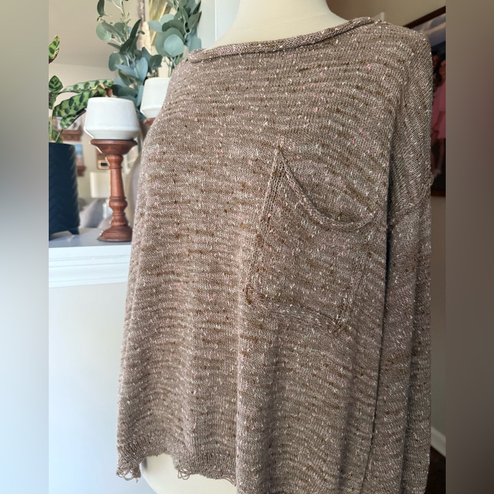She + Sky rolled neck raw edge oversized speckled sweater S